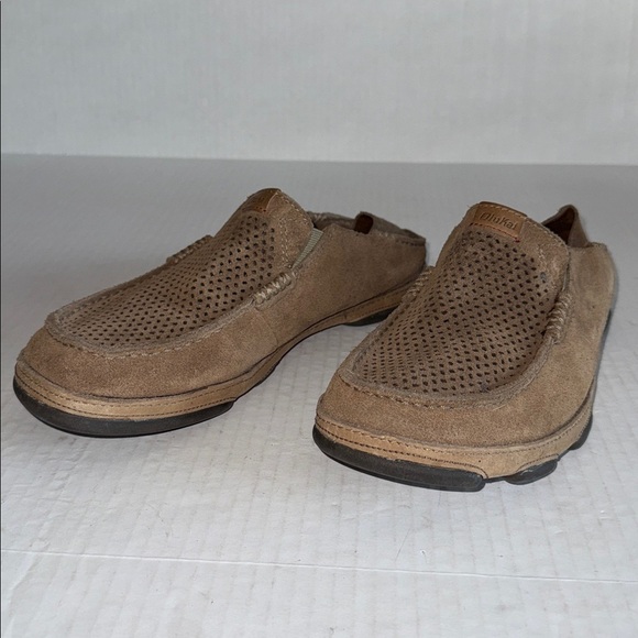 OluKai Moloa Kahana Light Brown Perforated Leather Slip On Loafers main image 12